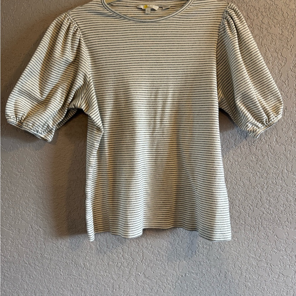 Boden Black and White Striped Short Sleeve Top